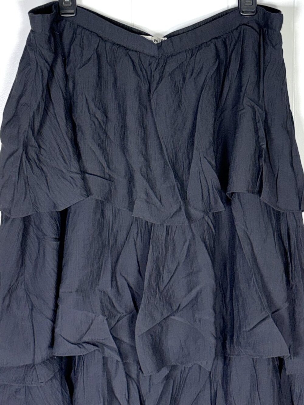 Abercrombie & Fitch Black Crinkle Tiered Layered Ruffle Maxi Zip Skirt XL T Tall - Picture 2 of 6